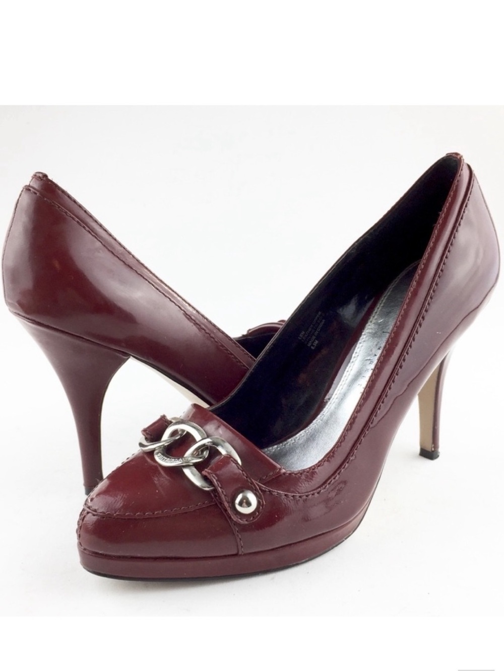 WHBM WINE CHAIN ACCENT LOAFER HEELS